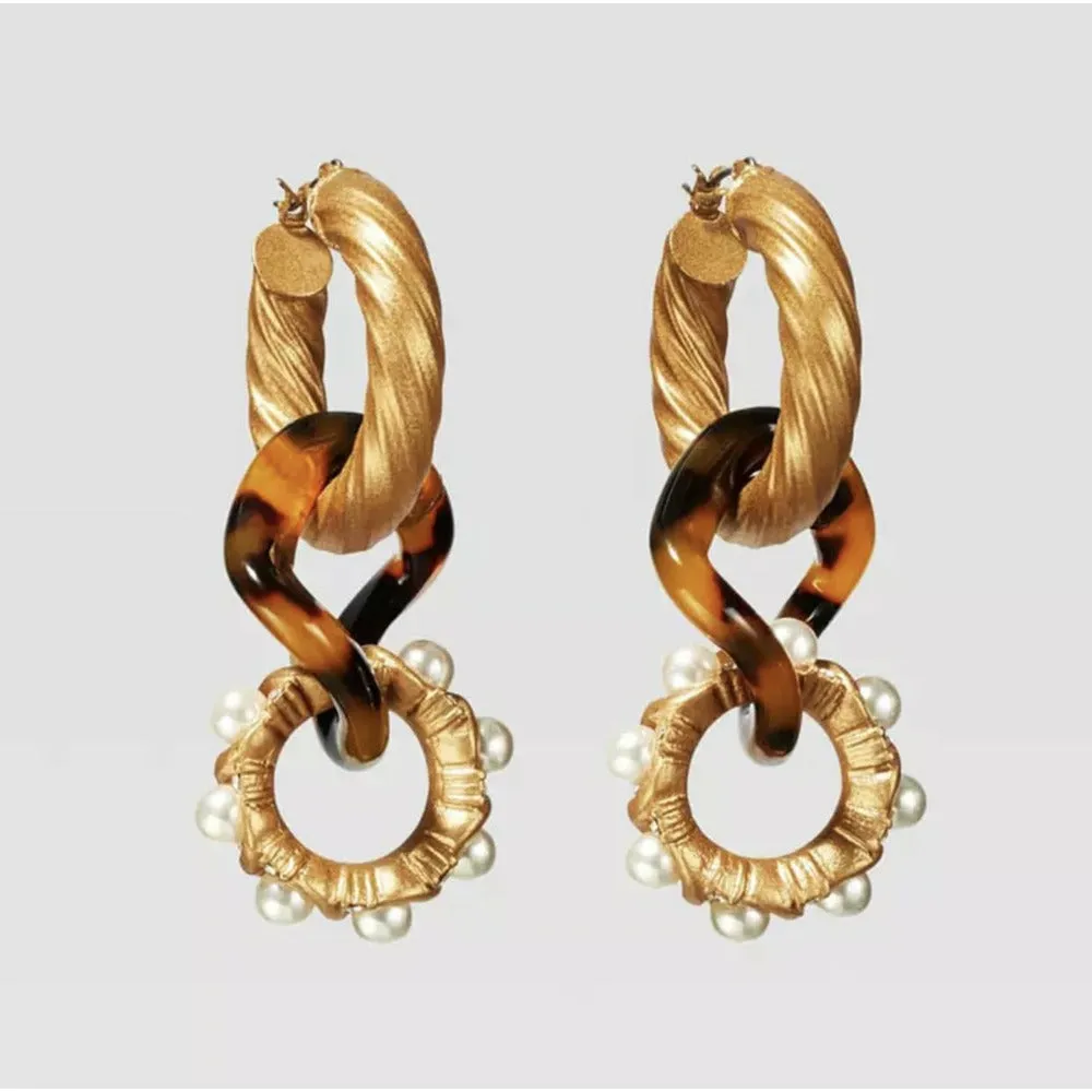 Athena Tortoise Shell Pearl Drop Earrings