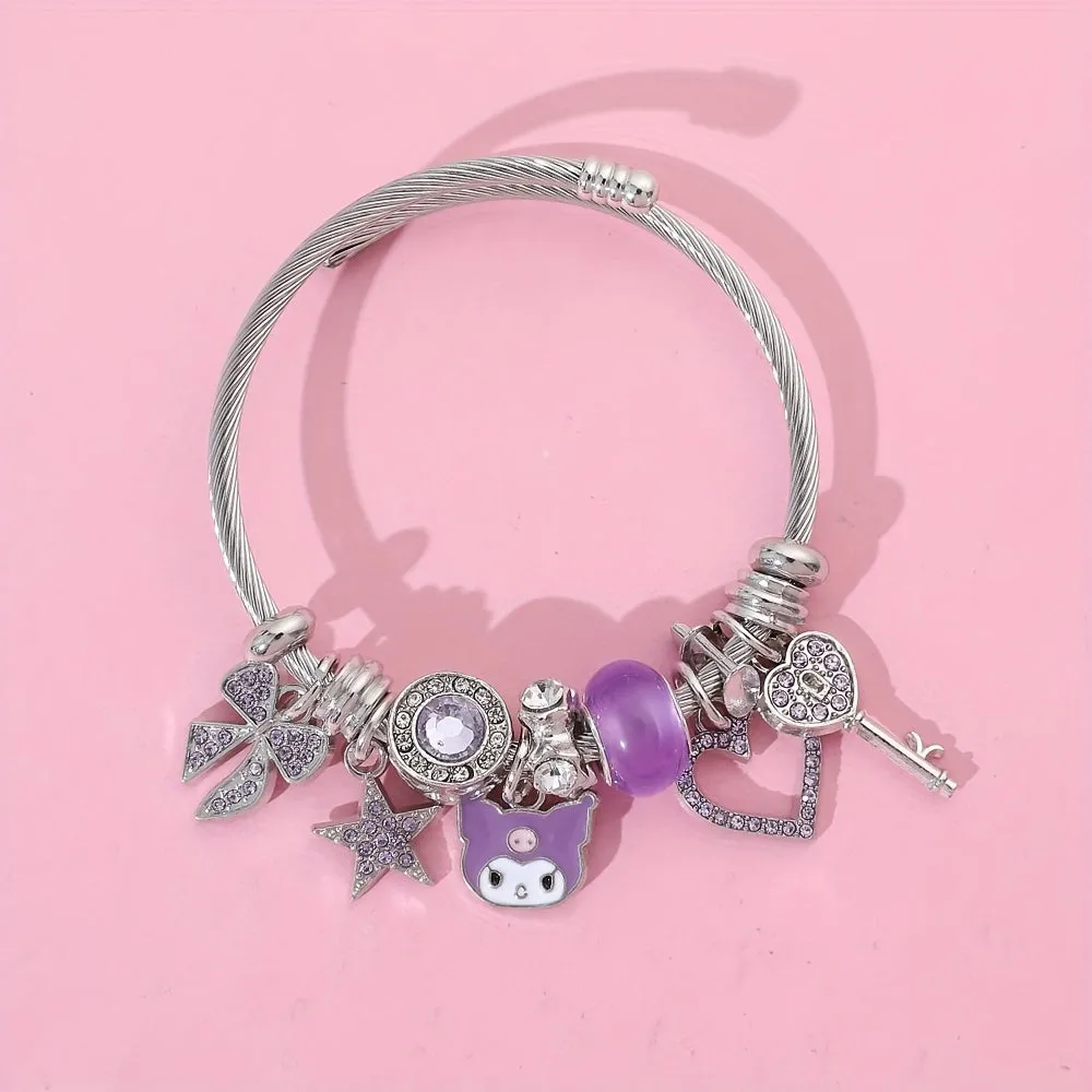 Authentic Sanrio Hello Kitty Charm Bracelet - Kawaii Style Zinc Alloy Oil Drip Finish Enamel Cartoon Anime Charms - Fashion Jewelry for Fans and Collectors with Unique Cartoon Design