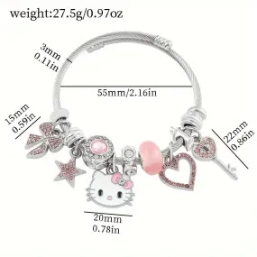 Authentic Sanrio Hello Kitty Charm Bracelet - Kawaii Style Zinc Alloy Oil Drip Finish Enamel Cartoon Anime Charms - Fashion Jewelry for Fans and Collectors with Unique Cartoon Design