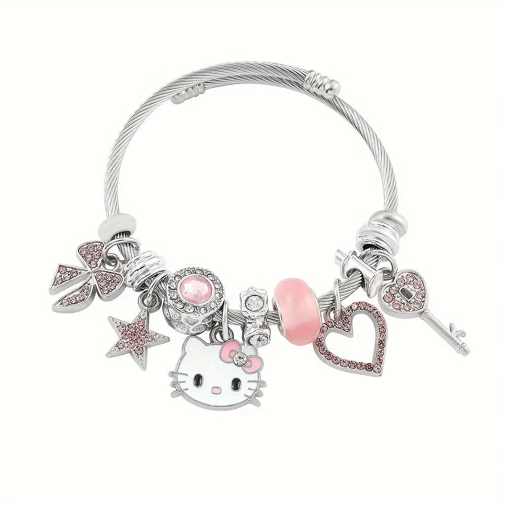 Authentic Sanrio Hello Kitty Charm Bracelet - Kawaii Style Zinc Alloy Oil Drip Finish Enamel Cartoon Anime Charms - Fashion Jewelry for Fans and Collectors with Unique Cartoon Design