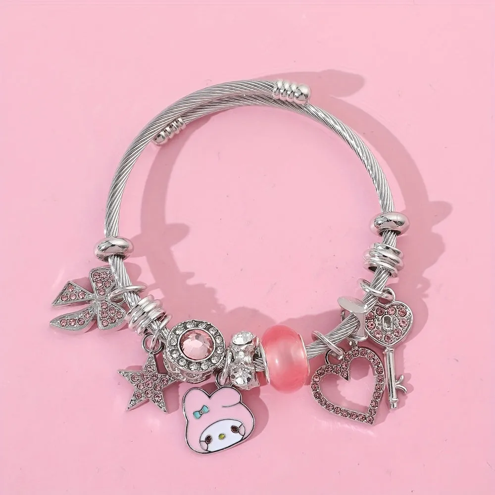 Authentic Sanrio Hello Kitty Charm Bracelet - Kawaii Style Zinc Alloy Oil Drip Finish Enamel Cartoon Anime Charms - Fashion Jewelry for Fans and Collectors with Unique Cartoon Design