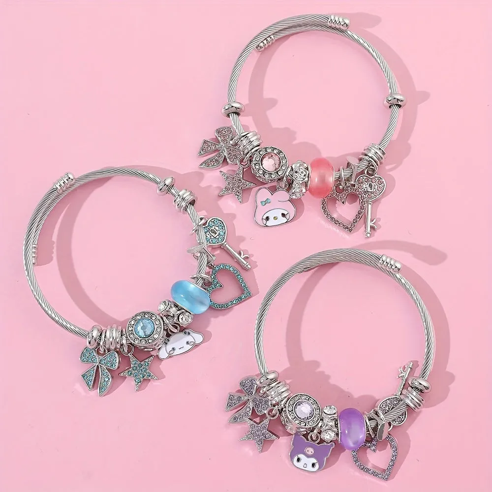 Authentic Sanrio Hello Kitty Charm Bracelet - Kawaii Style Zinc Alloy Oil Drip Finish Enamel Cartoon Anime Charms - Fashion Jewelry for Fans and Collectors with Unique Cartoon Design