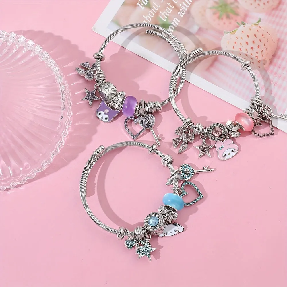 Authentic Sanrio Hello Kitty Charm Bracelet - Kawaii Style Zinc Alloy Oil Drip Finish Enamel Cartoon Anime Charms - Fashion Jewelry for Fans and Collectors with Unique Cartoon Design