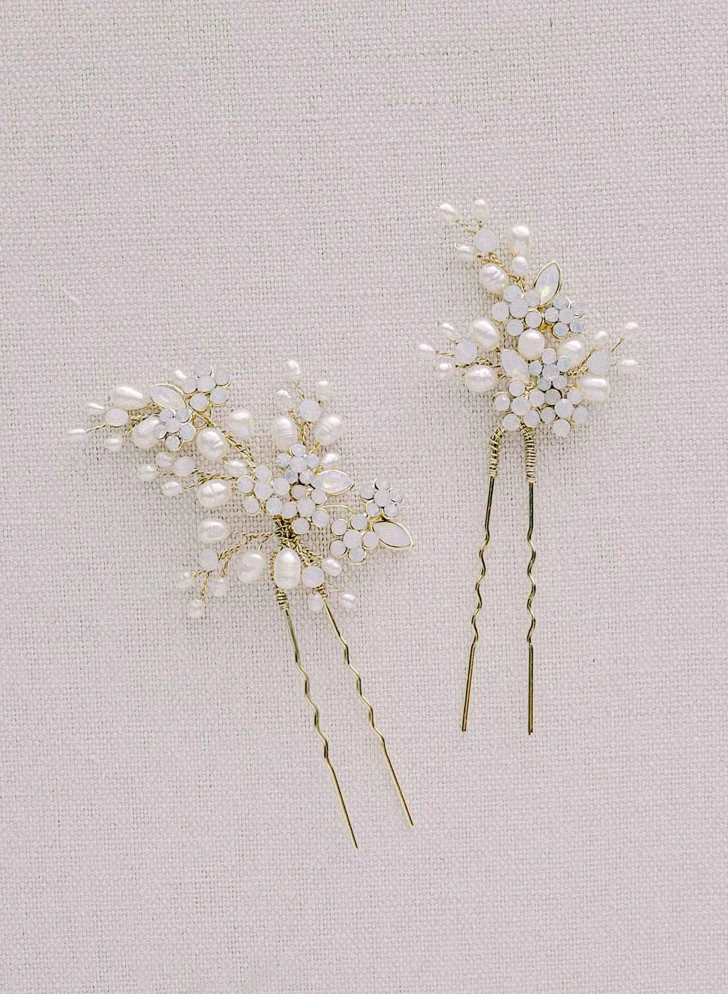 Baby's breath pearl and crystal pin set of 2 - Style #2114