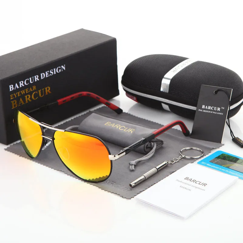 BARCUR   Designer Polarized Mirrored Men's Sunglasses with Aluminum Magnesium Frame