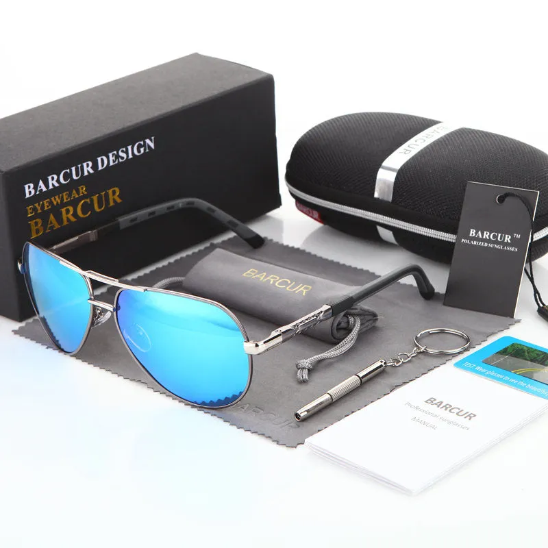 BARCUR   Designer Polarized Mirrored Men's Sunglasses with Aluminum Magnesium Frame