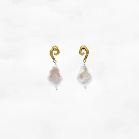 Baroque Pearl Auspicious Clouds Stud Earrings