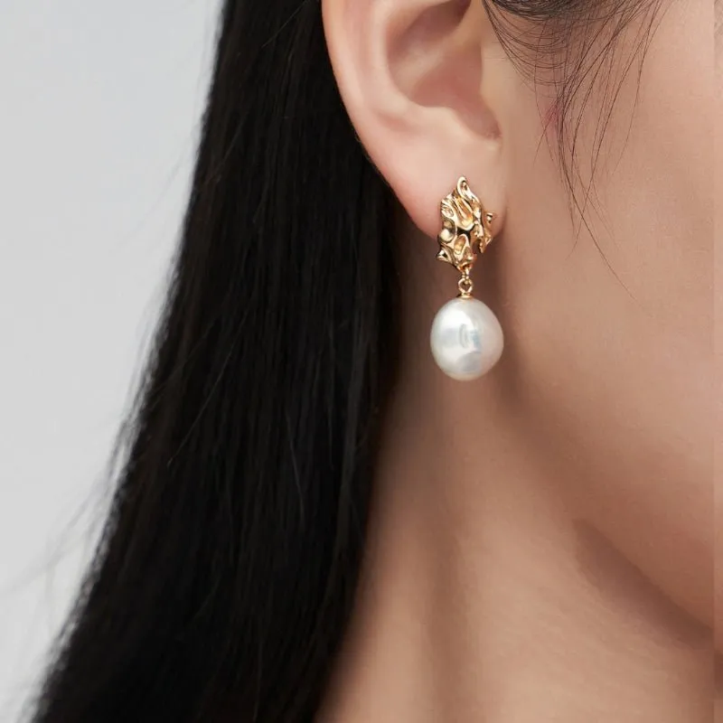 Baroque Pearl Drop Earrings-13mm in Sterling Silver