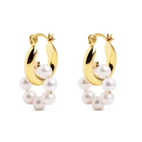 Bella Pearls Charm Gold Hoop Earrings