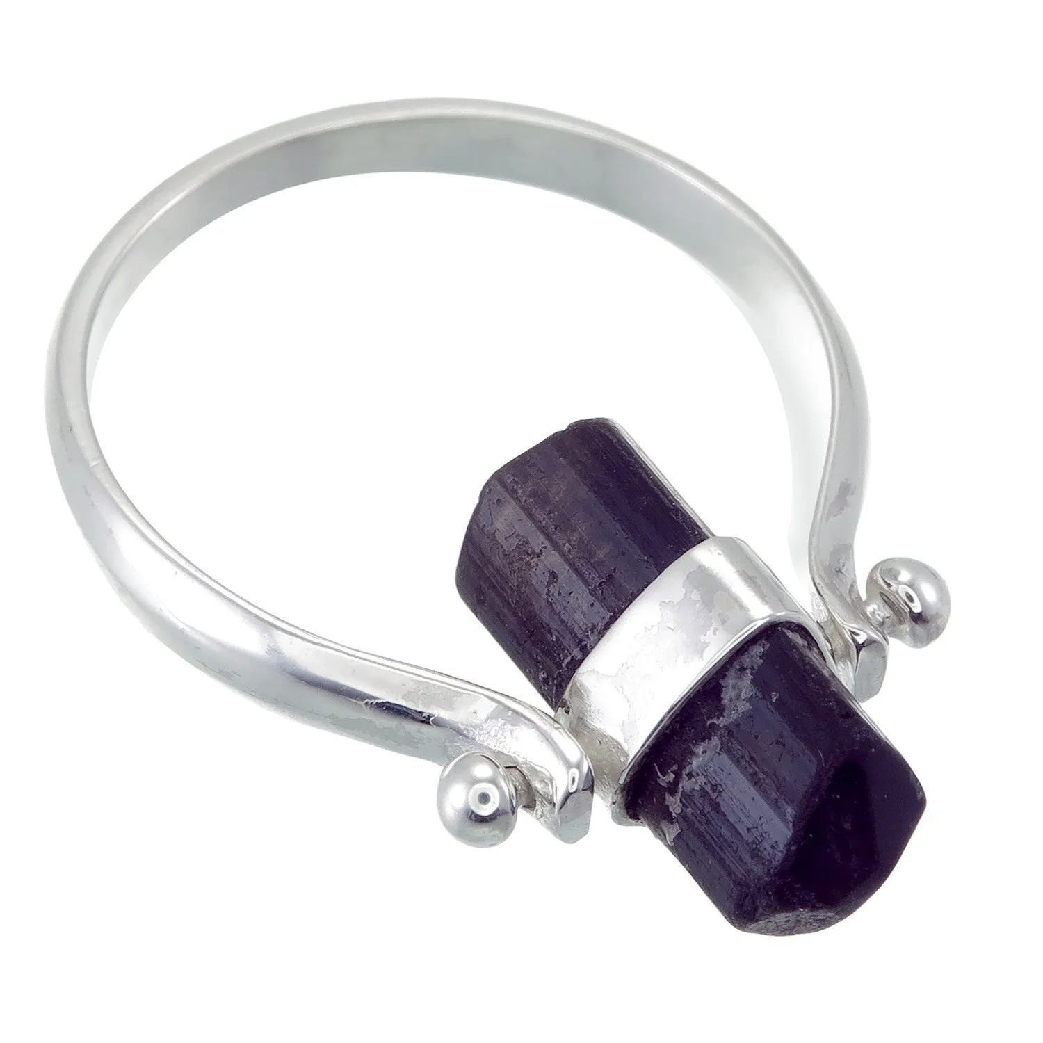 BLACK TOURMALINE SWIVEL RING - SILVER