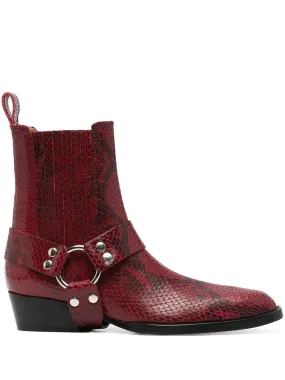 Bordeaux Red Snakeskin Ankle Boots