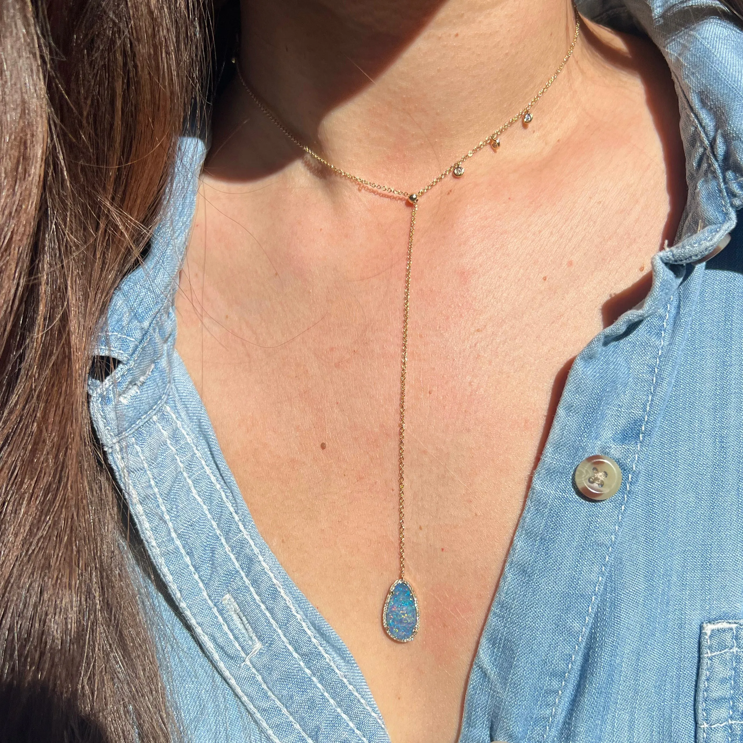 Boulder Opal Double Slider Lariat With Diamonds - Indigo