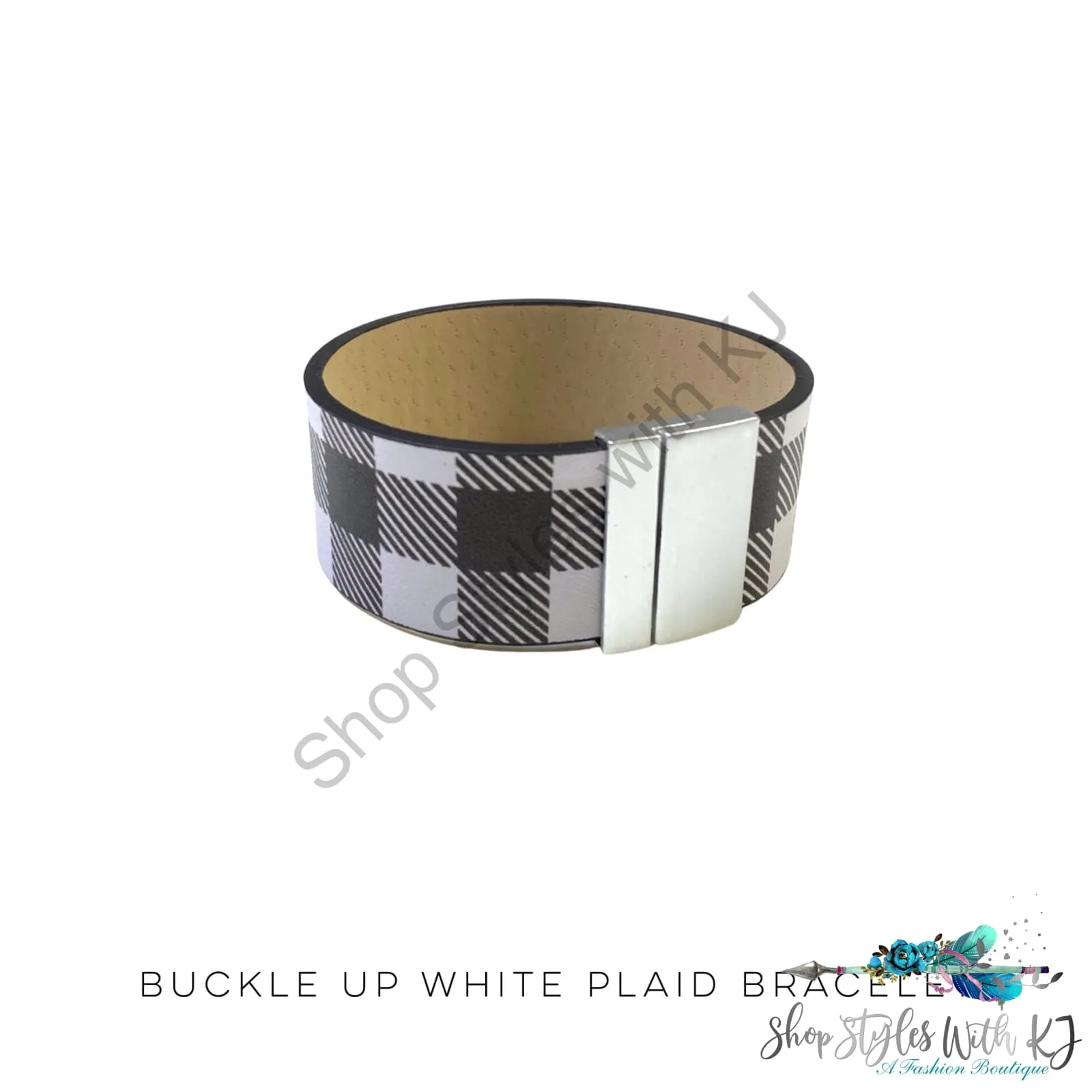 Buckle-Up White Plaid Bracelet