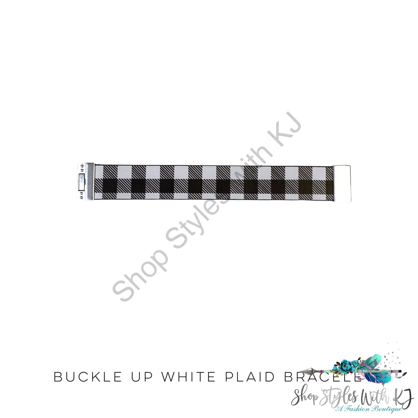 Buckle-Up White Plaid Bracelet