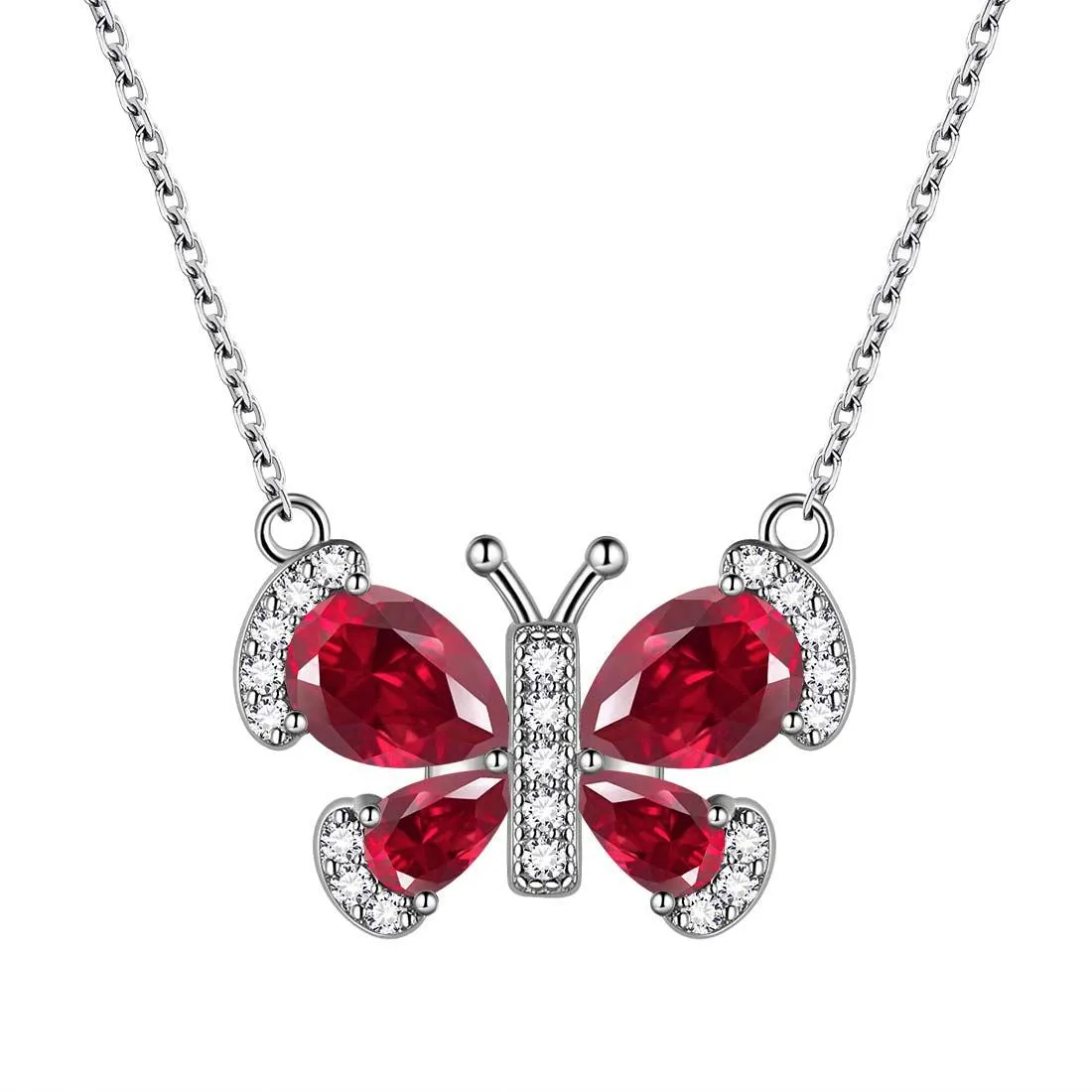 Butterfly Necklace Birthstone July Ruby Pendant Women Girls Jewelry Birthday Gift