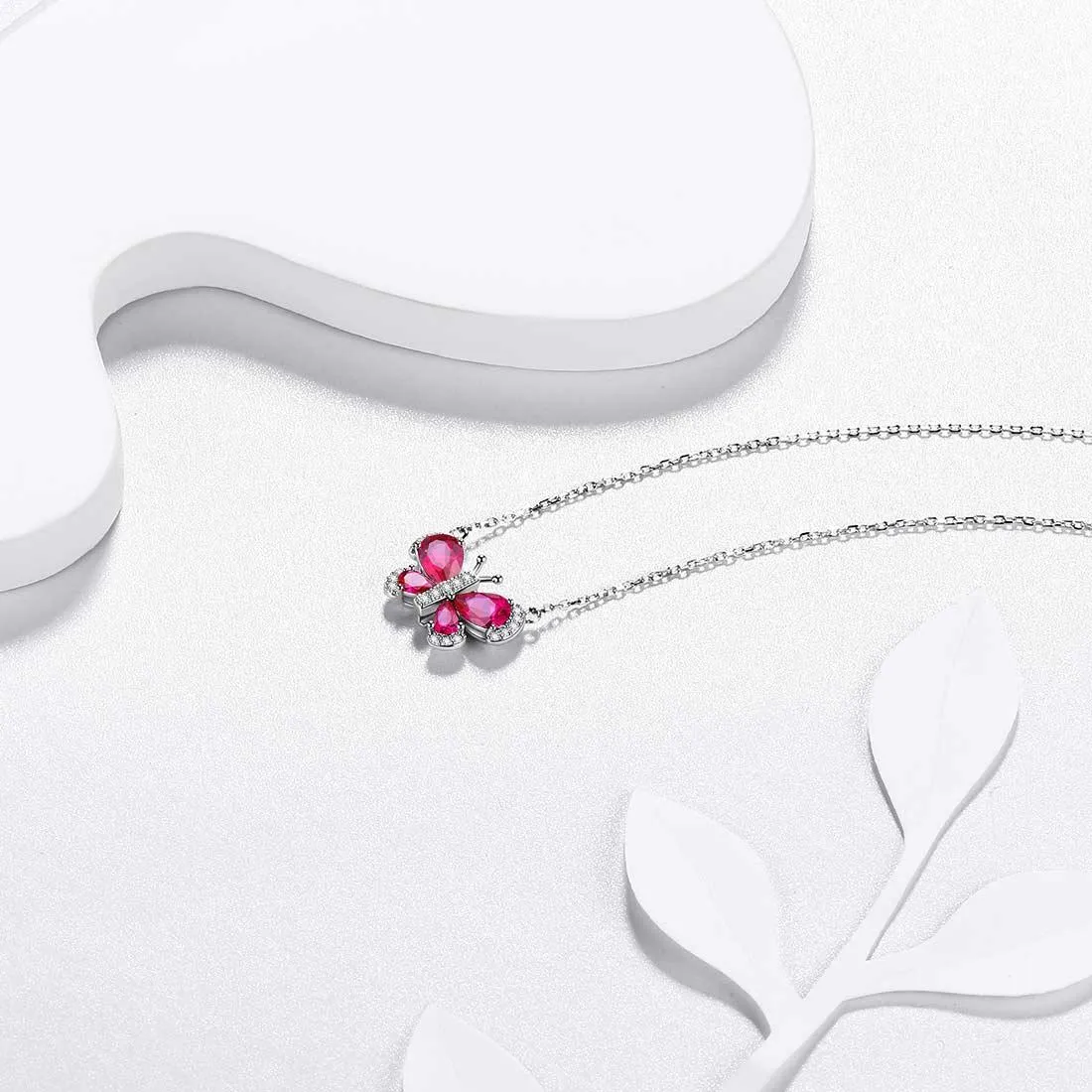 Butterfly Necklace Birthstone July Ruby Pendant Women Girls Jewelry Birthday Gift