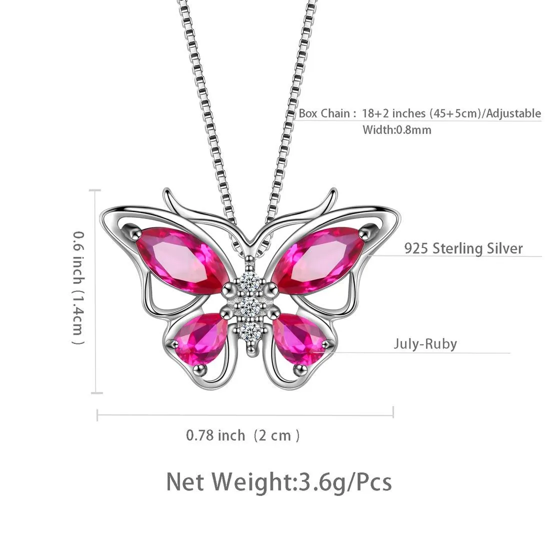 Butterfly Pendant Necklace Birthstone July Ruby Women Girls Jewelry Birthday Gift