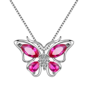 Butterfly Pendant Necklace Birthstone July Ruby Women Girls Jewelry Birthday Gift