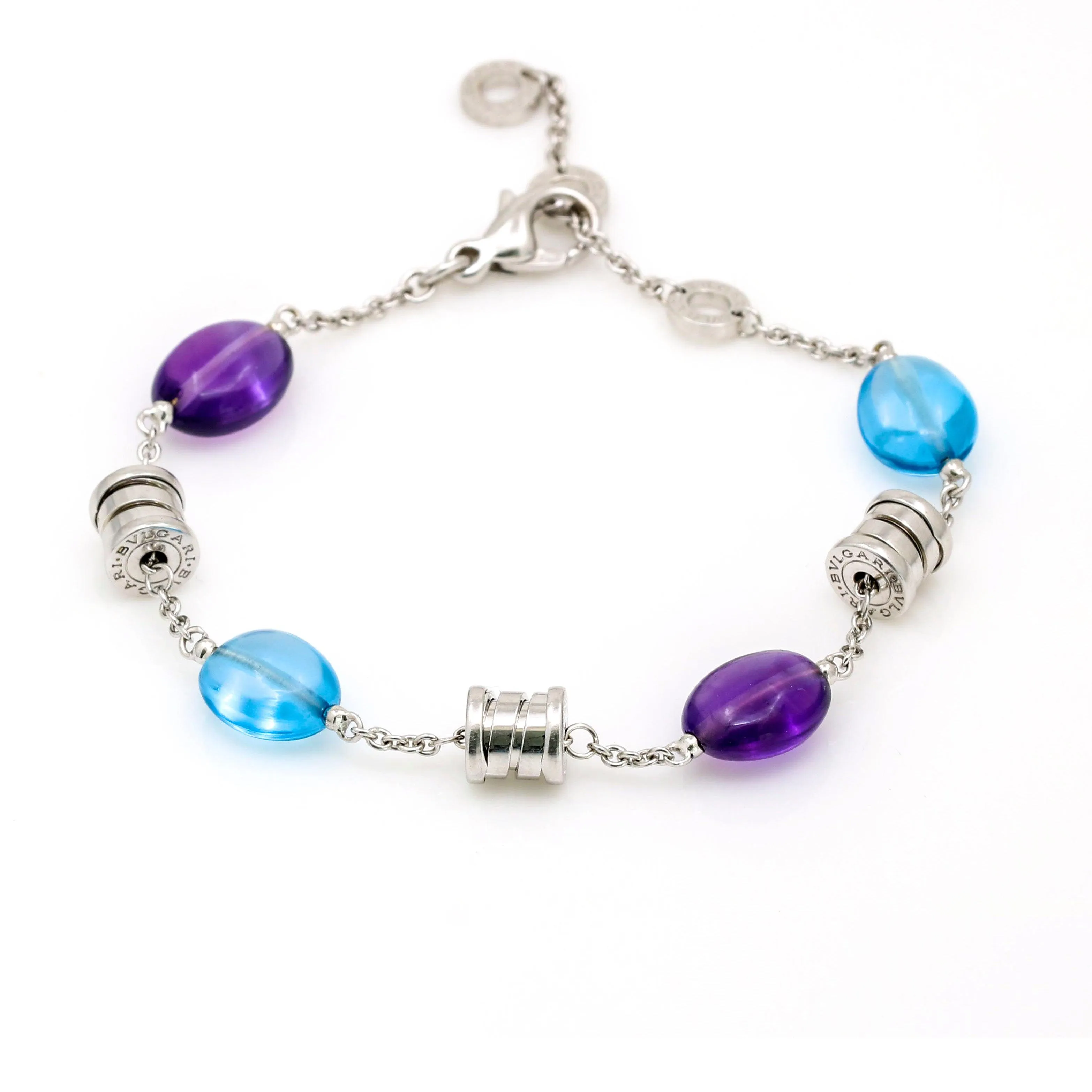 Bvlgari B.Zero1 18K White Gold Bracelet with Blue Topaz and Amethyst