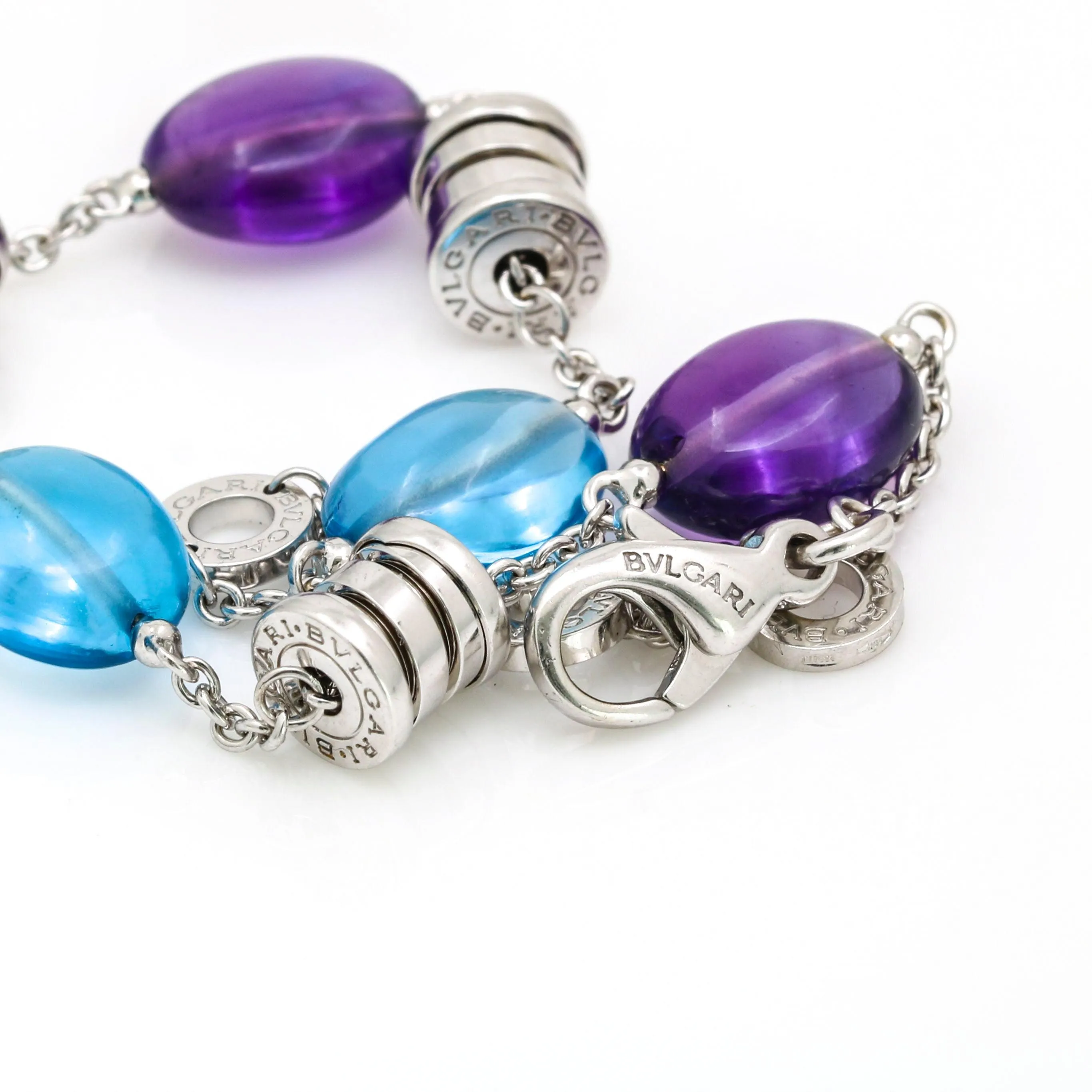 Bvlgari B.Zero1 18K White Gold Bracelet with Blue Topaz and Amethyst