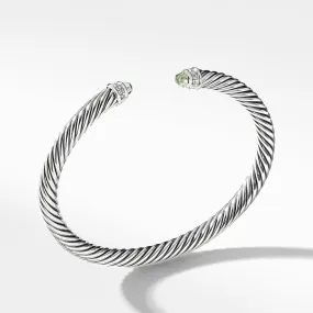 Cable Classic Bracelet with Prasiolite and Diamonds, Size Large