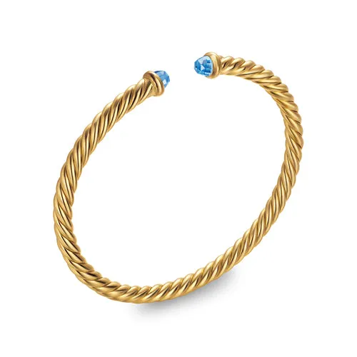 Cablespira Flex Bracelet in 18K Yellow Gold with Blue Topaz, 4mm, Size Medium