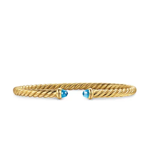 Cablespira Flex Bracelet in 18K Yellow Gold with Blue Topaz, 4mm, Size Medium