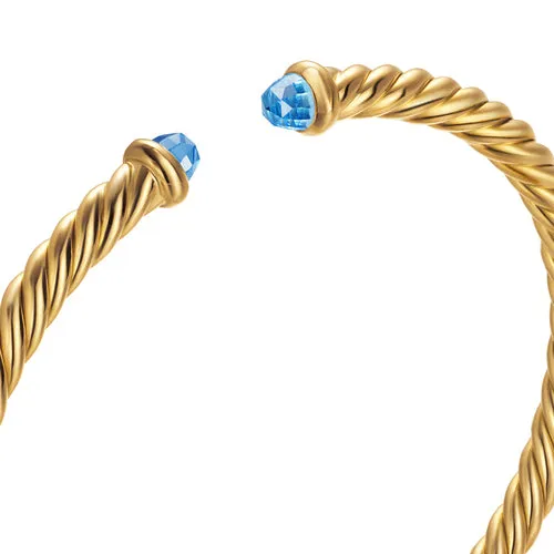 Cablespira Flex Bracelet in 18K Yellow Gold with Blue Topaz, 4mm, Size Medium