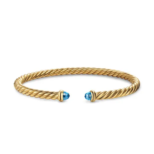 Cablespira Flex Bracelet in 18K Yellow Gold with Blue Topaz, 4mm, Size Medium