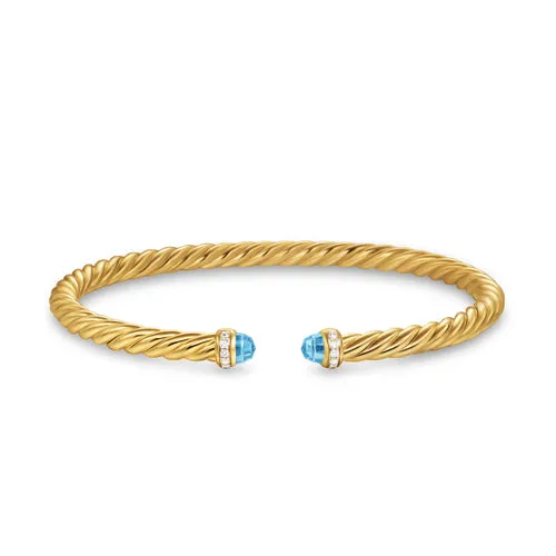 Cablespira Flex Bracelet in 18K Yellow Gold with Blue Topaz and Diamonds, 4mm, Size Small