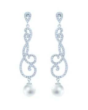 Calliope Scroll Pave' and Pearl Linear Earrings