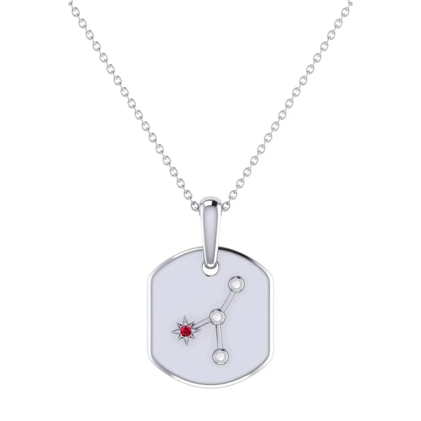 Cancer Zodiac Constellation Ruby & Diamond Tag Necklace in 14K Gold