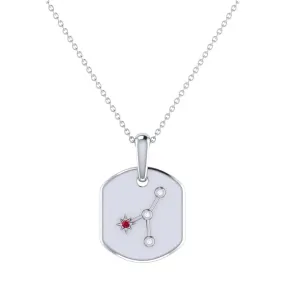 Cancer Zodiac Constellation Ruby & Diamond Tag Necklace in 14K Gold