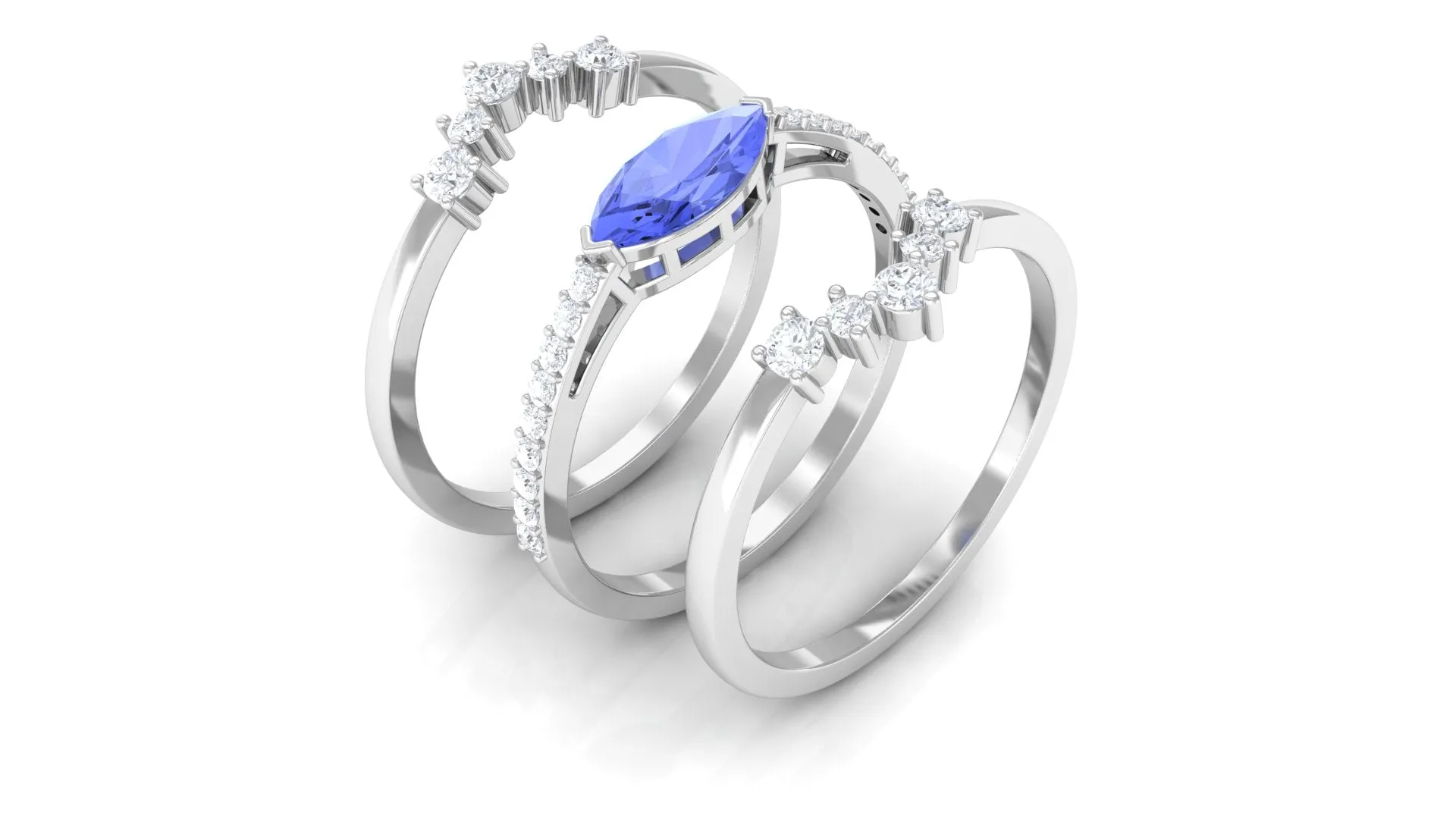 Certified Marquise Tanzanite and Diamond Stackable Ring Set of 3