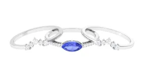 Certified Marquise Tanzanite and Diamond Stackable Ring Set of 3