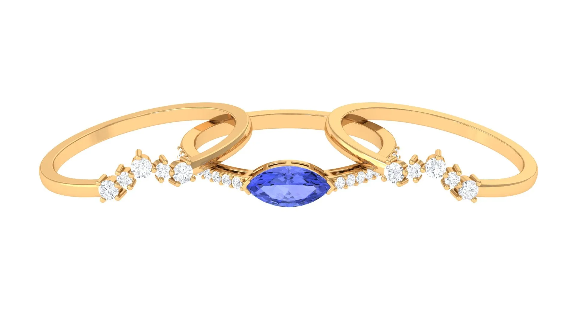 Certified Marquise Tanzanite and Diamond Stackable Ring Set of 3