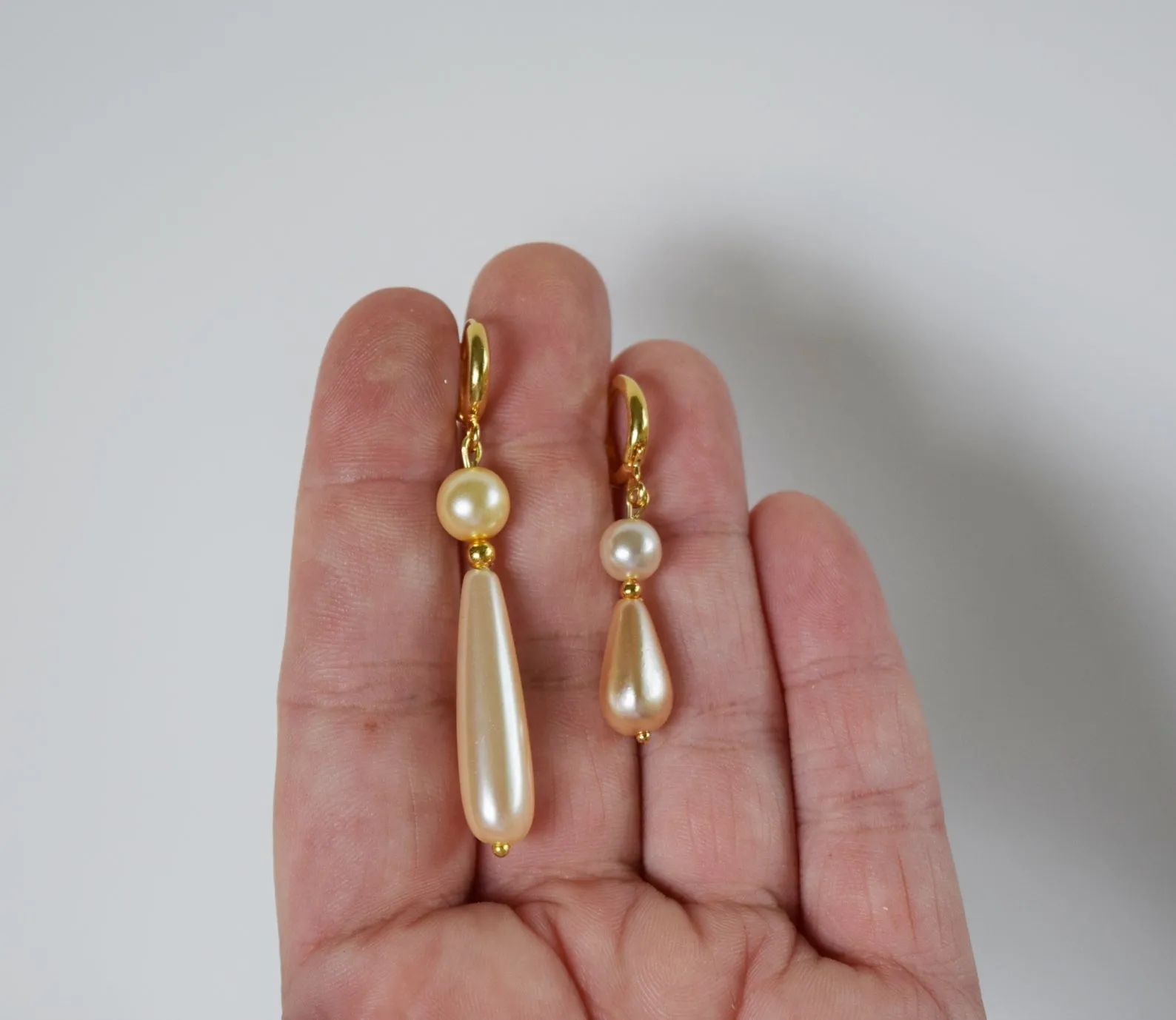 Champagne Pearl Teardrop Earrings - 2 stone