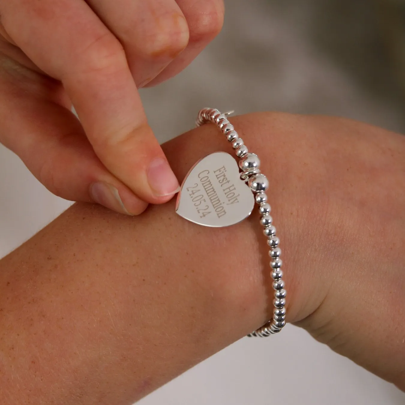 Children's Engraved Heart Token Bracelet - Sterling Silver