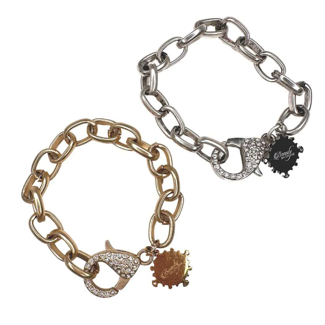 Chunky Cable Chain Bracelet With Pave Clasp