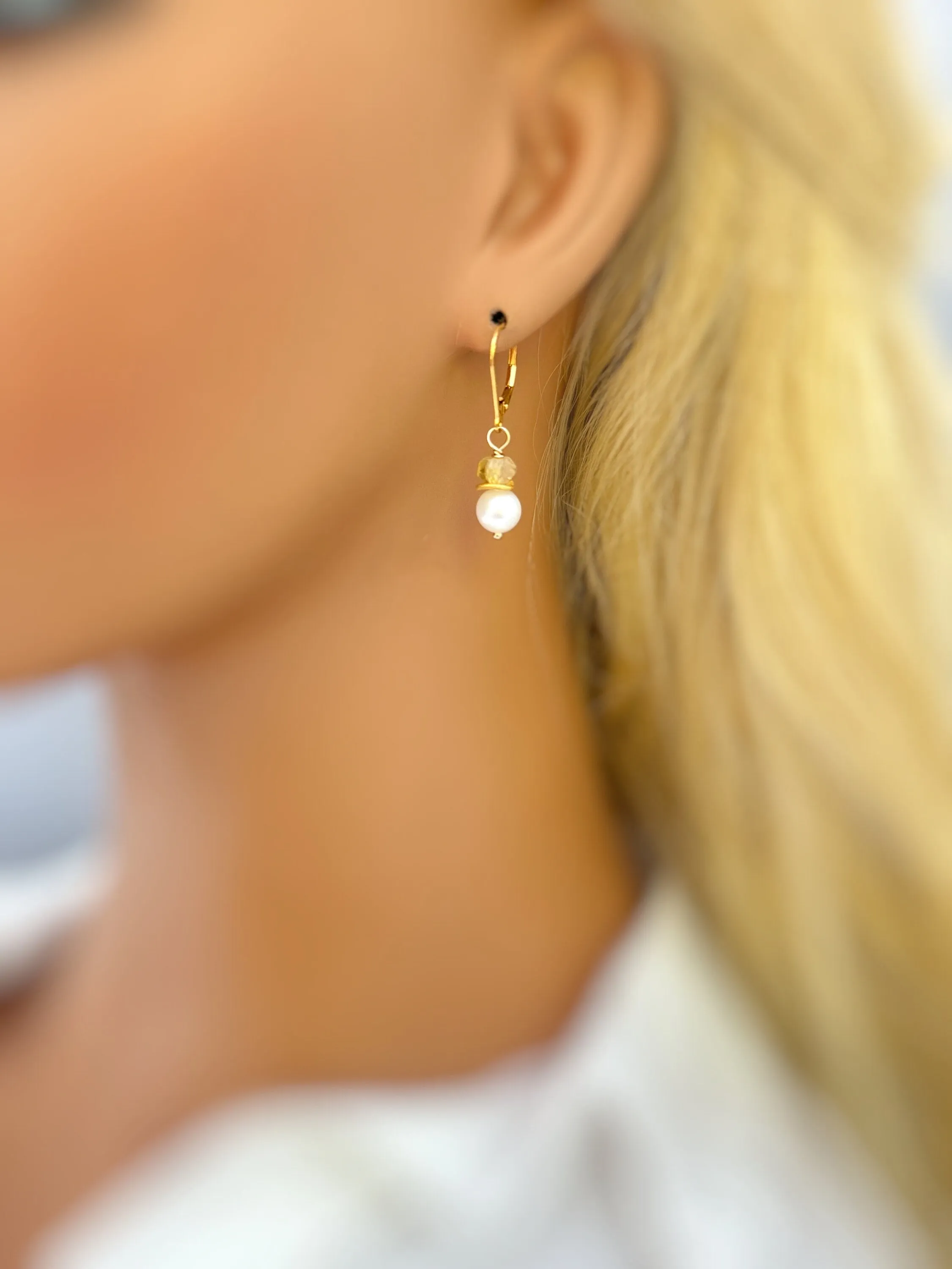 Citrine and Pearl Earrings dangle 14k gold