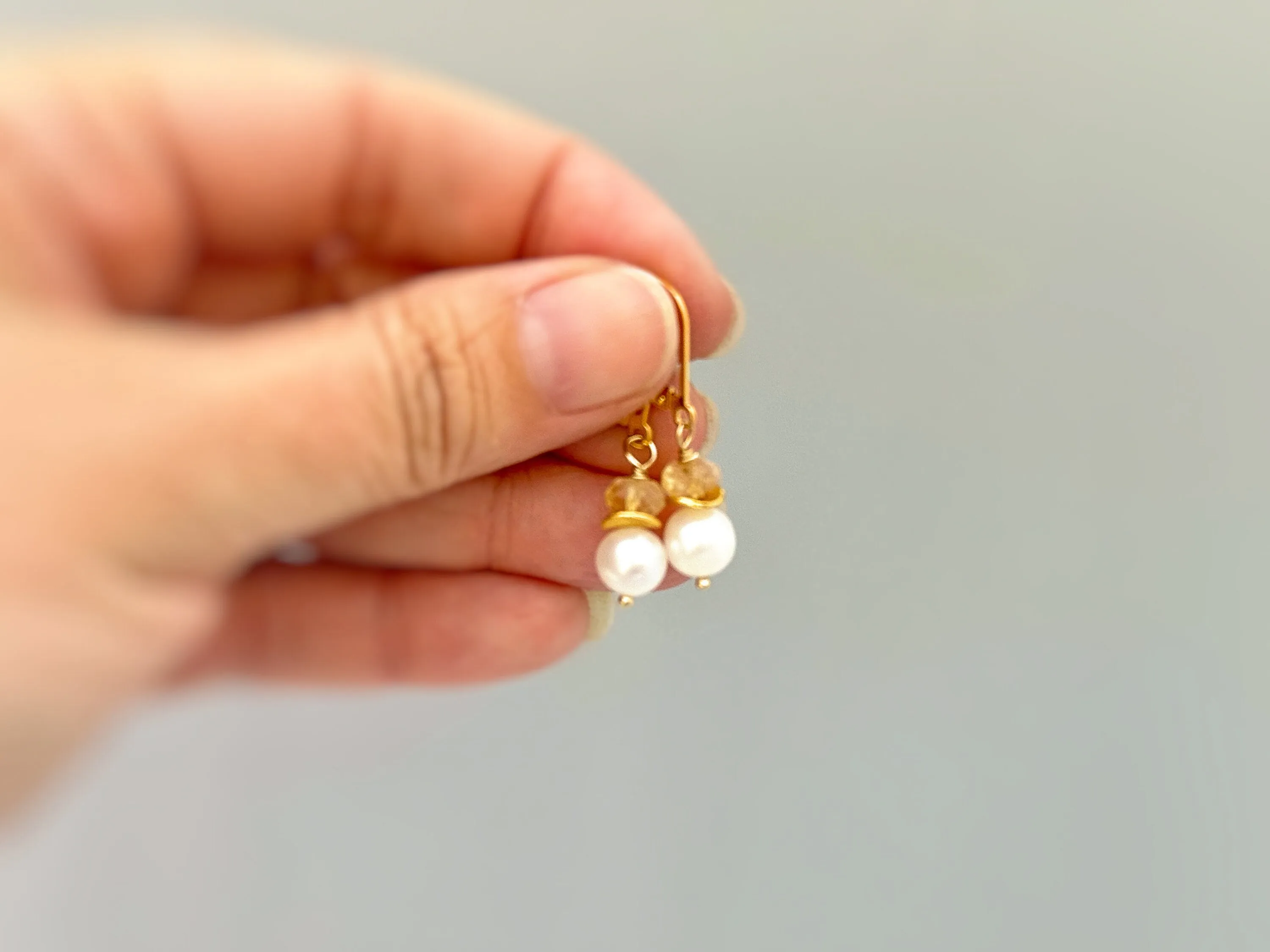 Citrine and Pearl Earrings dangle 14k gold