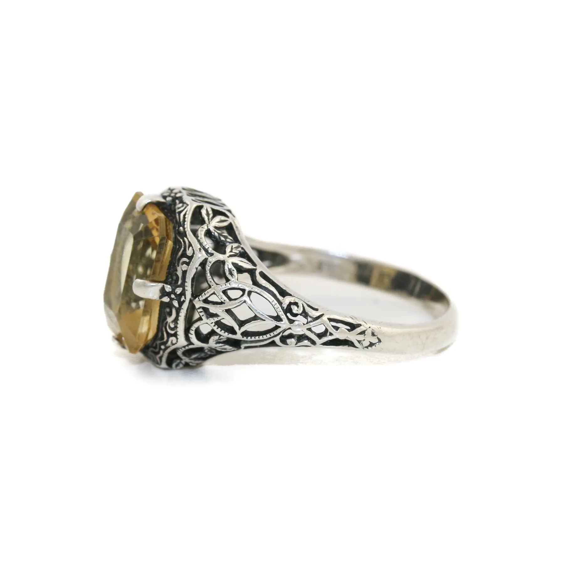 Classic 1970's Silver x Citrine Filigree Ring