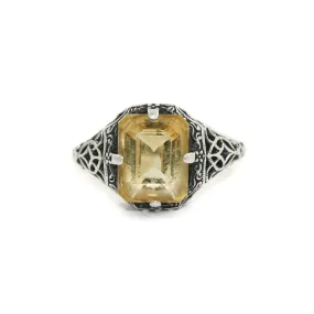 Classic 1970's Silver x Citrine Filigree Ring