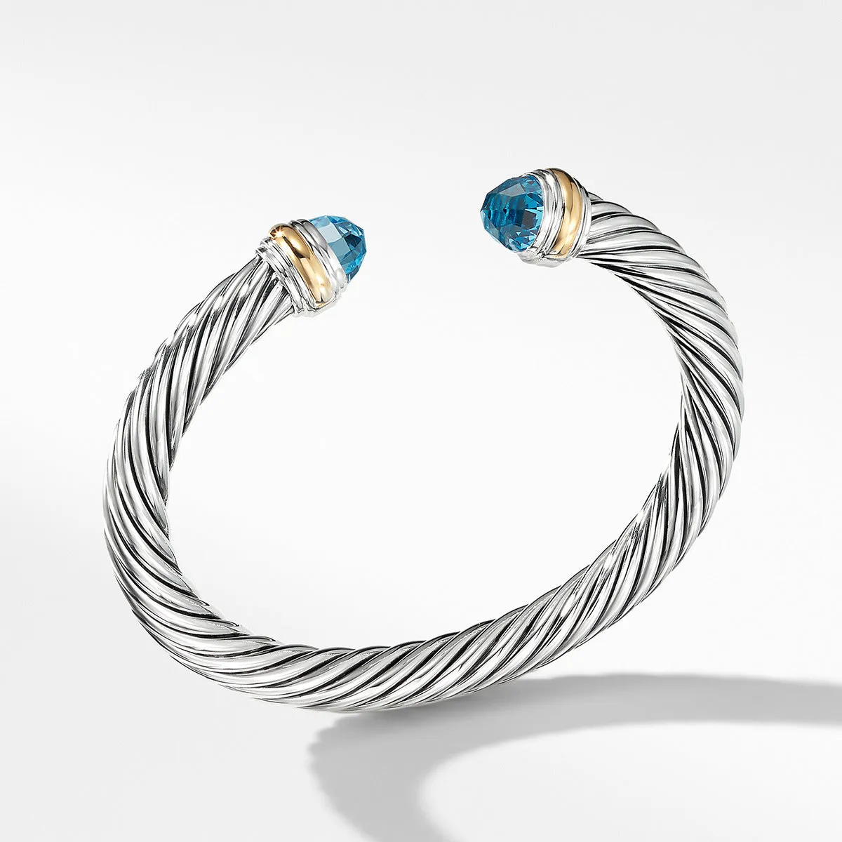 Classic Cable Bracelet in Sterling Silver with 14K Yellow Gold and Blue Topaz