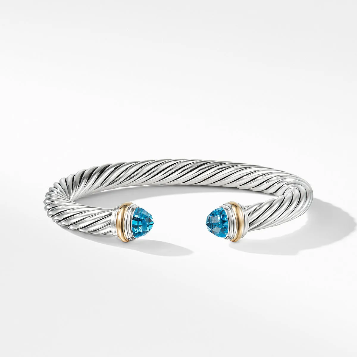 Classic Cable Bracelet in Sterling Silver with 14K Yellow Gold and Blue Topaz