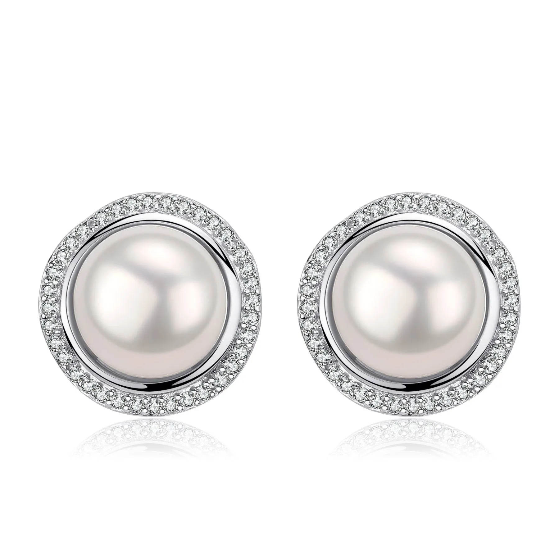 Classic White Freshwater Button Pearl Pendant Ear Stud Earrings Set