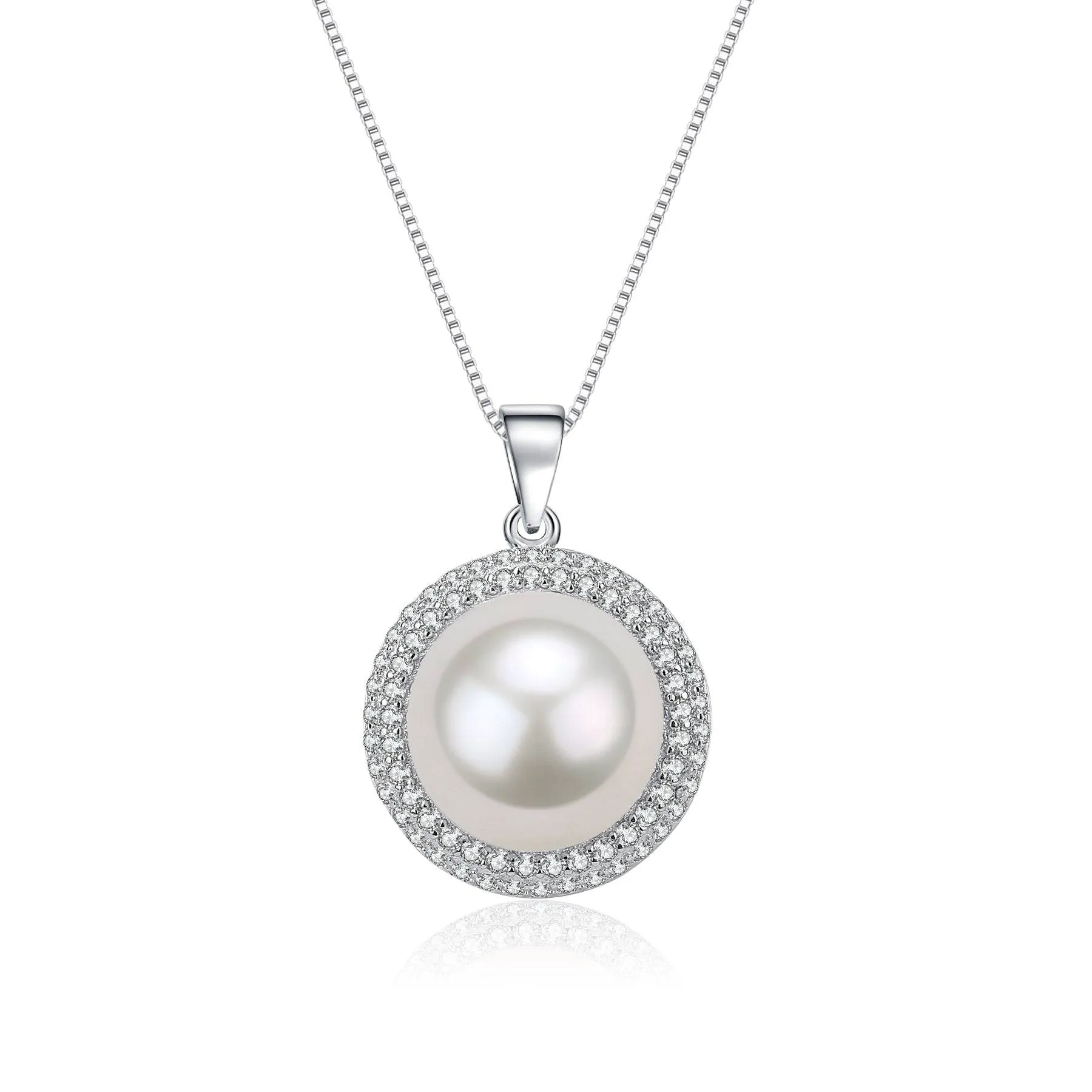 Classic White Freshwater Button Pearl Pendant Ear Stud Earrings Set