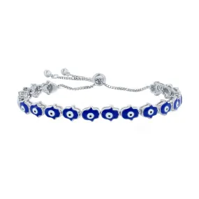 Classic Women's Bracelet - Sterling Silver Blue Enamel Evil Eye Hamsa Bolo | T-8018