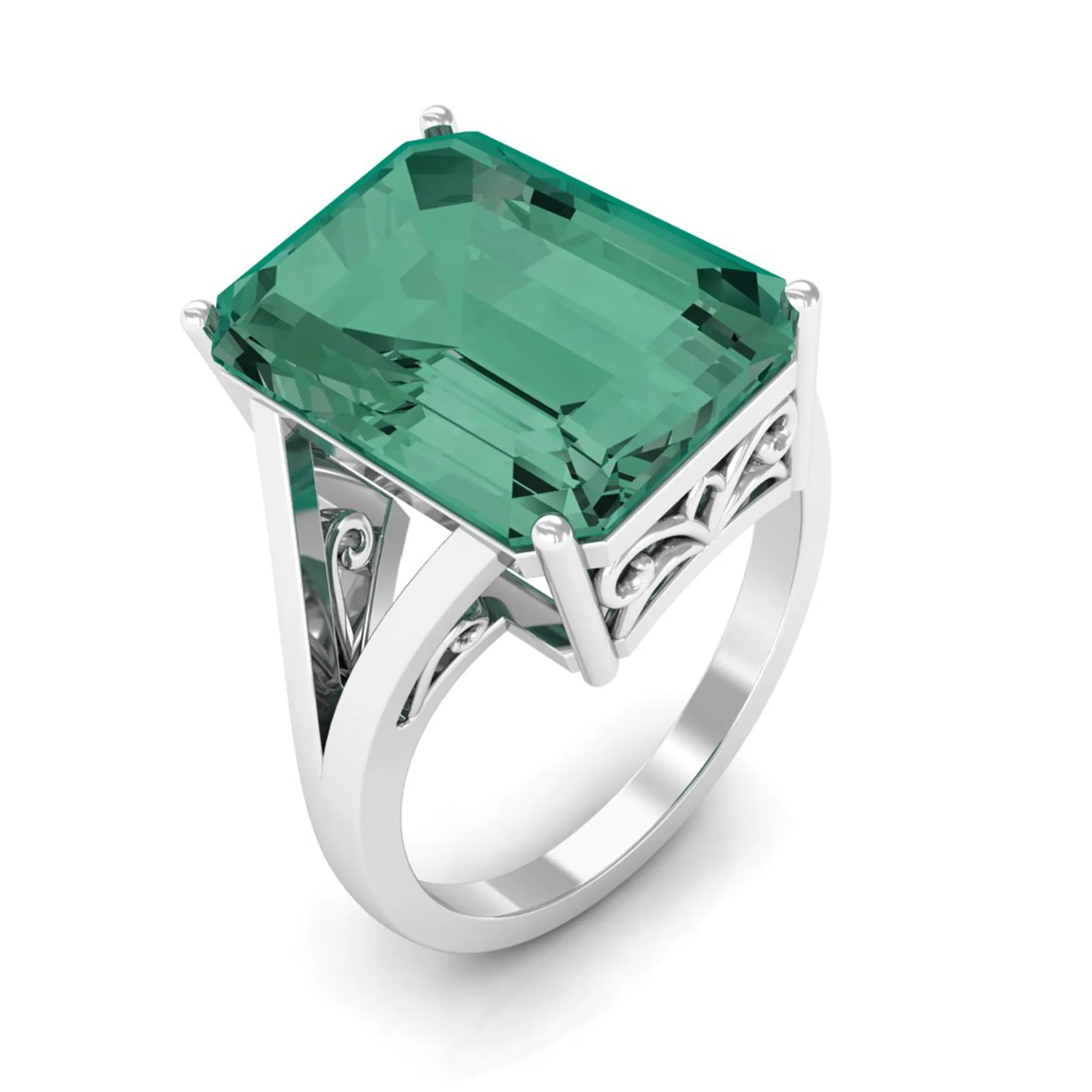 Created Green Sapphire Split Shank Engagement Ring