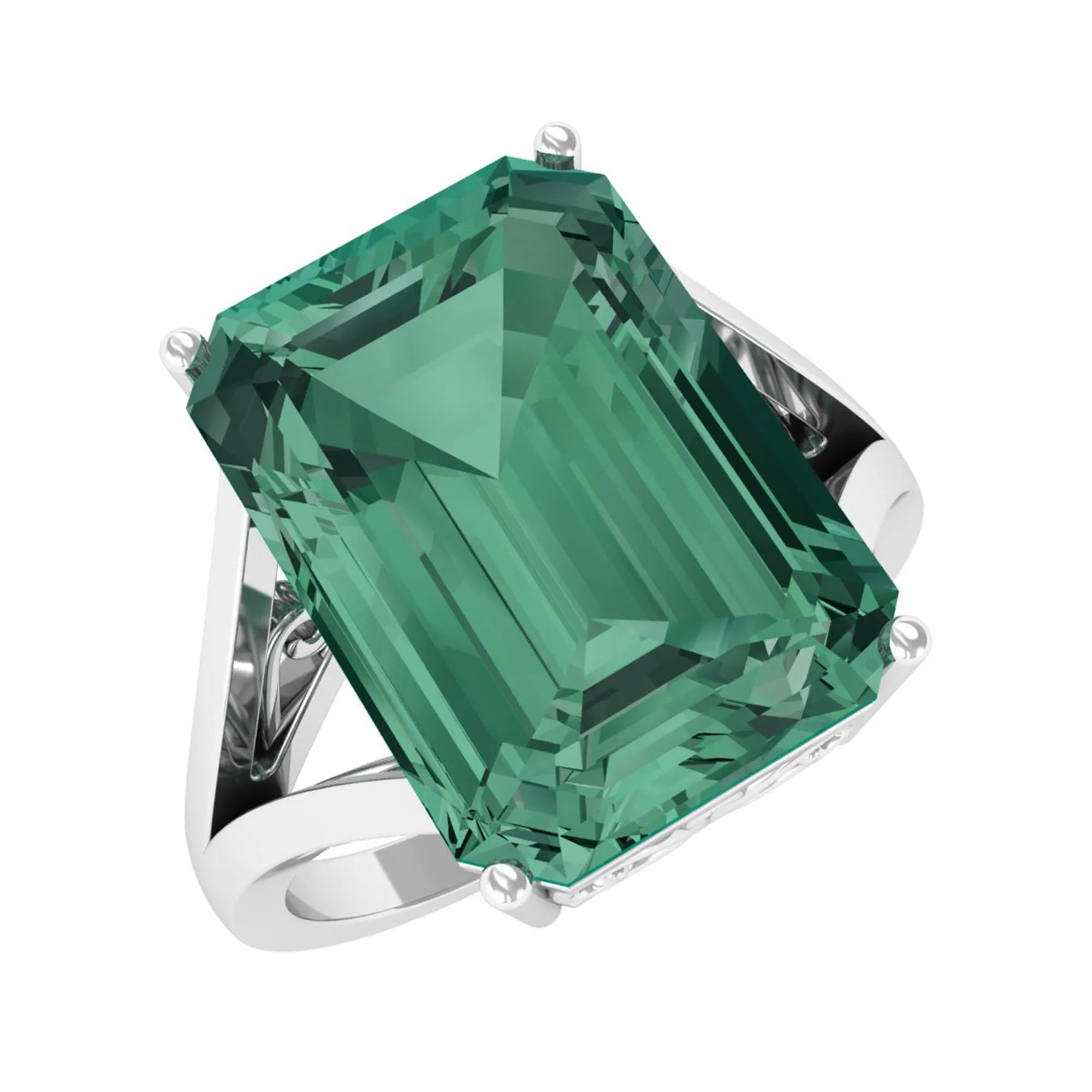 Created Green Sapphire Split Shank Engagement Ring